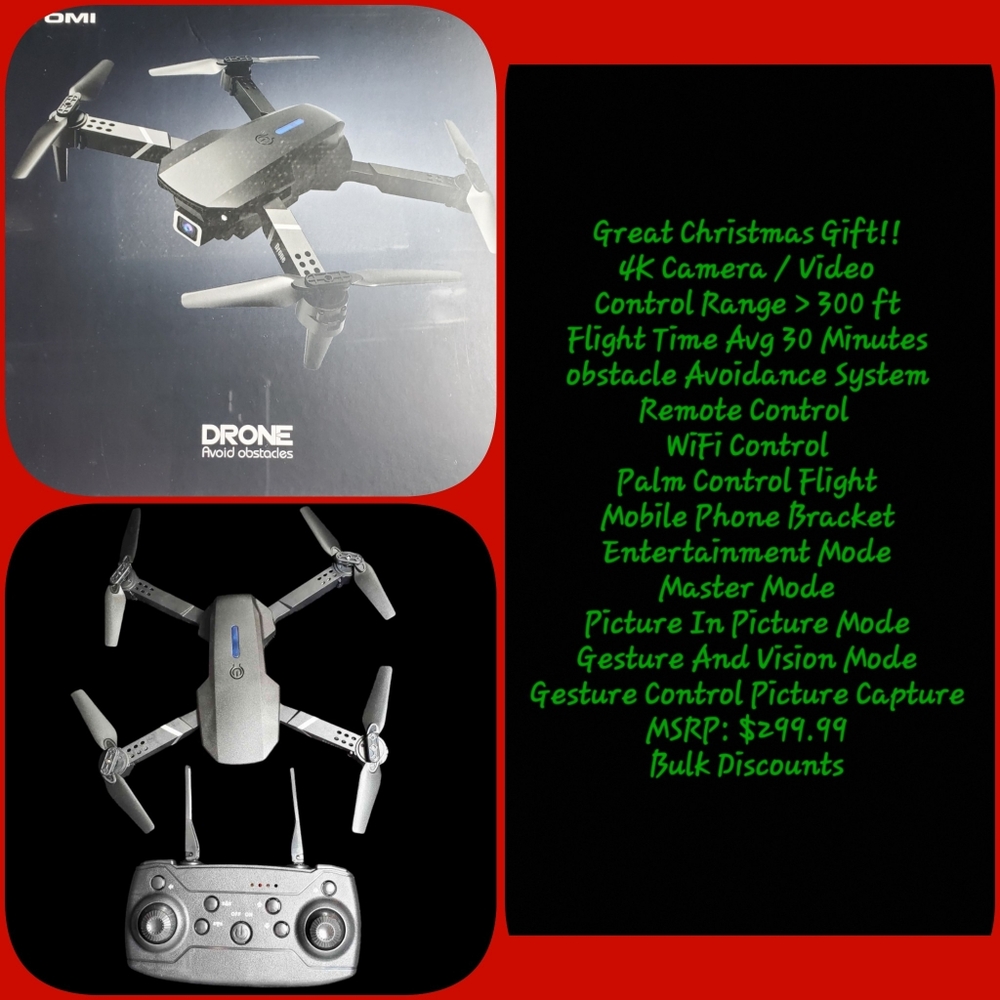 Drone - 4K HD Camera/Video - WIFI & Remote Control - Range > 300' - RRR Drones